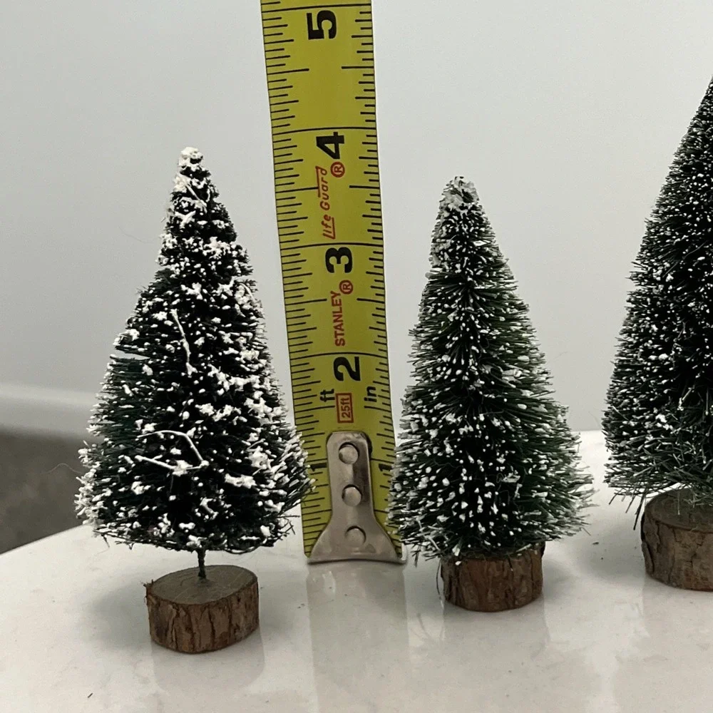 Dept 56 Christmas Village Frosted Flocked Topiary Bottle Brush Trees Lot of 4‎